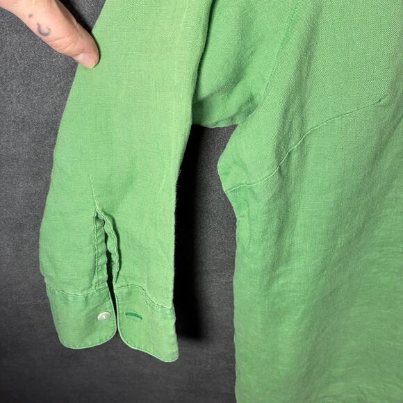 L L bean women linen top XL button coastal beachy vacation tropical spring - Picture 2 of 6